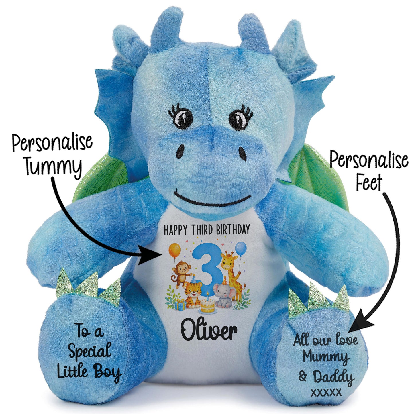 Personalised 3rd Birthday Blue Safari Party Teddy Bear