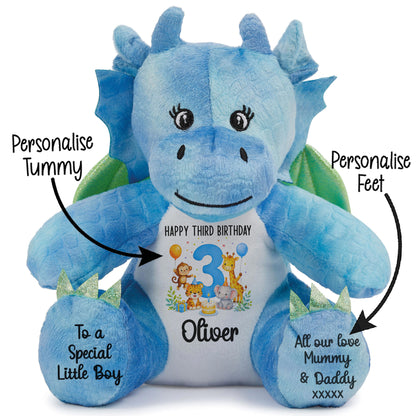 Personalised 3rd Birthday Blue Safari Party Teddy Bear