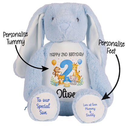 Personalised 2nd Birthday Blue Safari Party Teddy Bear