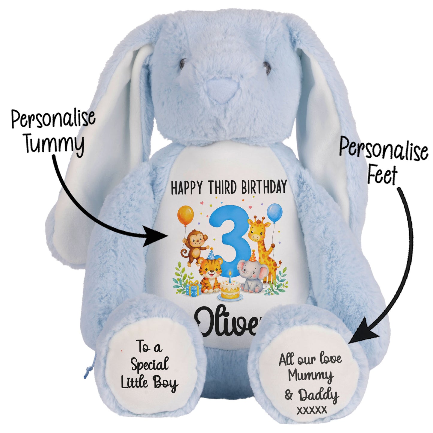 Personalised 3rd Birthday Blue Safari Party Teddy Bear