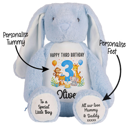 Personalised 3rd Birthday Blue Safari Party Teddy Bear