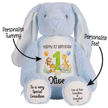 Personalised 1st Birthday Teddy Bear – Safari Animal Party Green Age 1