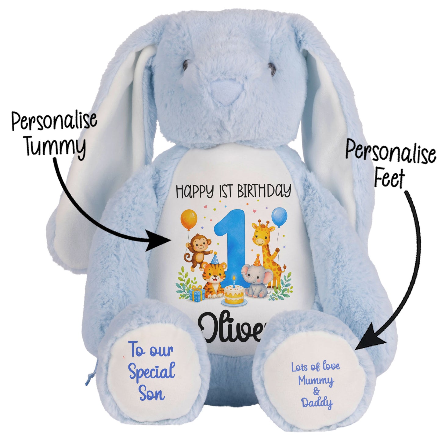 Personalised 1st Birthday Blue Safari Party Teddy Bears