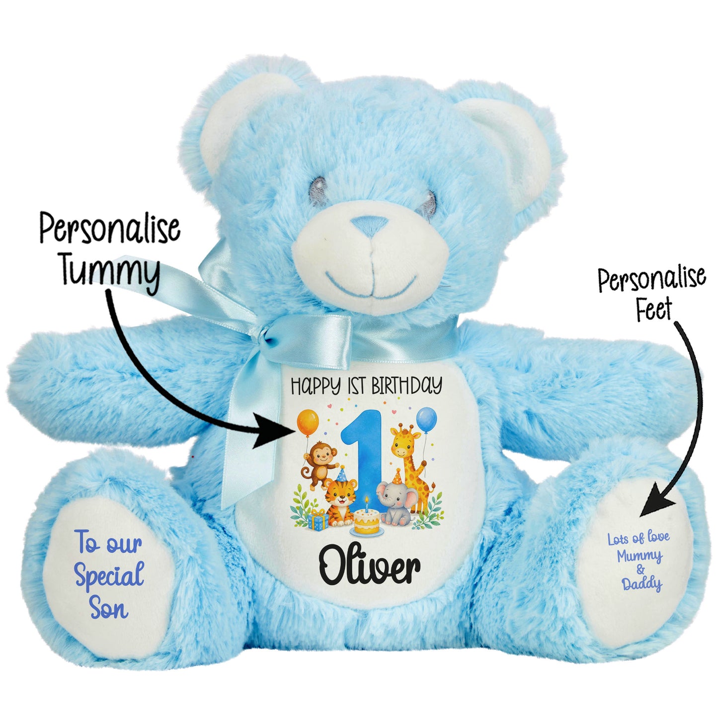 Personalised 1st Birthday Blue Safari Party Teddy Bears