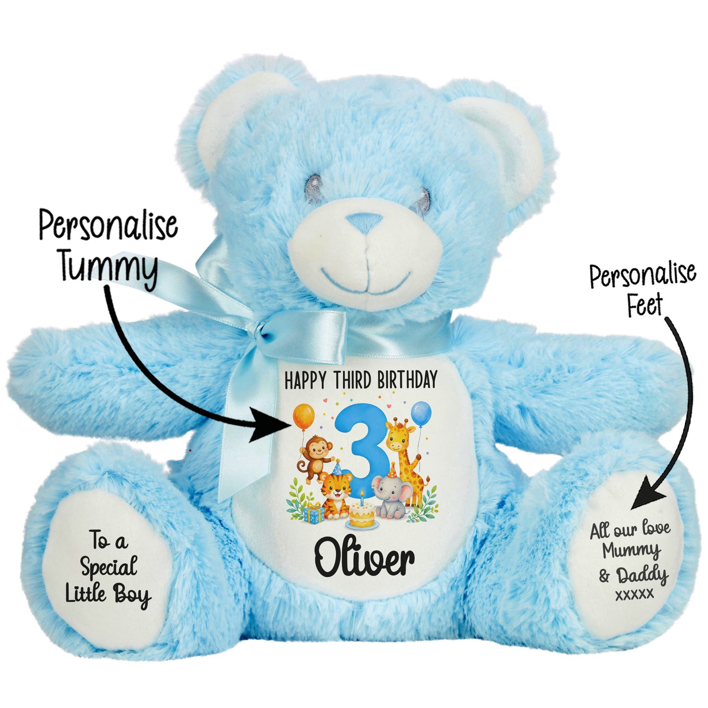 Personalised 3rd Birthday Blue Safari Party Teddy Bear