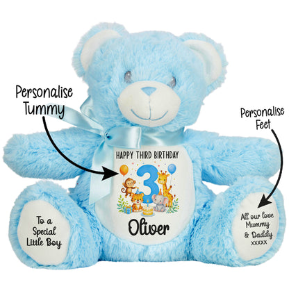 Personalised 3rd Birthday Blue Safari Party Teddy Bear