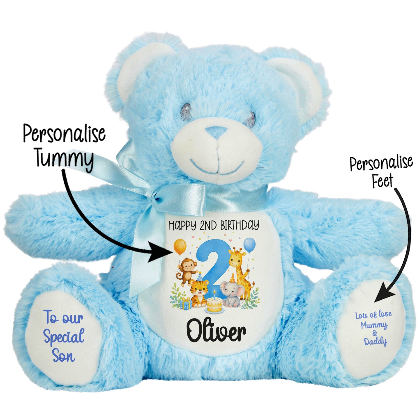 Personalised 2nd Birthday Blue Safari Party Teddy Bear