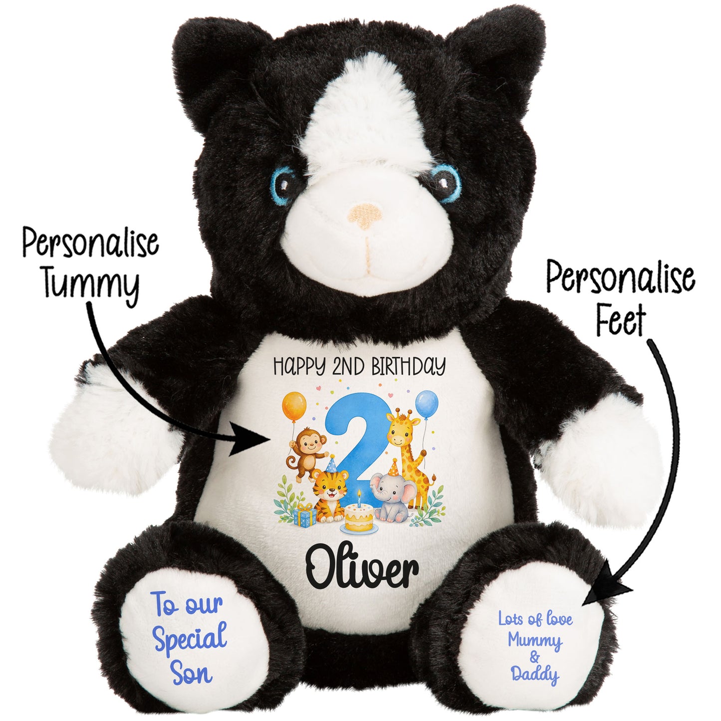 Personalised 2nd Birthday Blue Safari Party Teddy Bear
