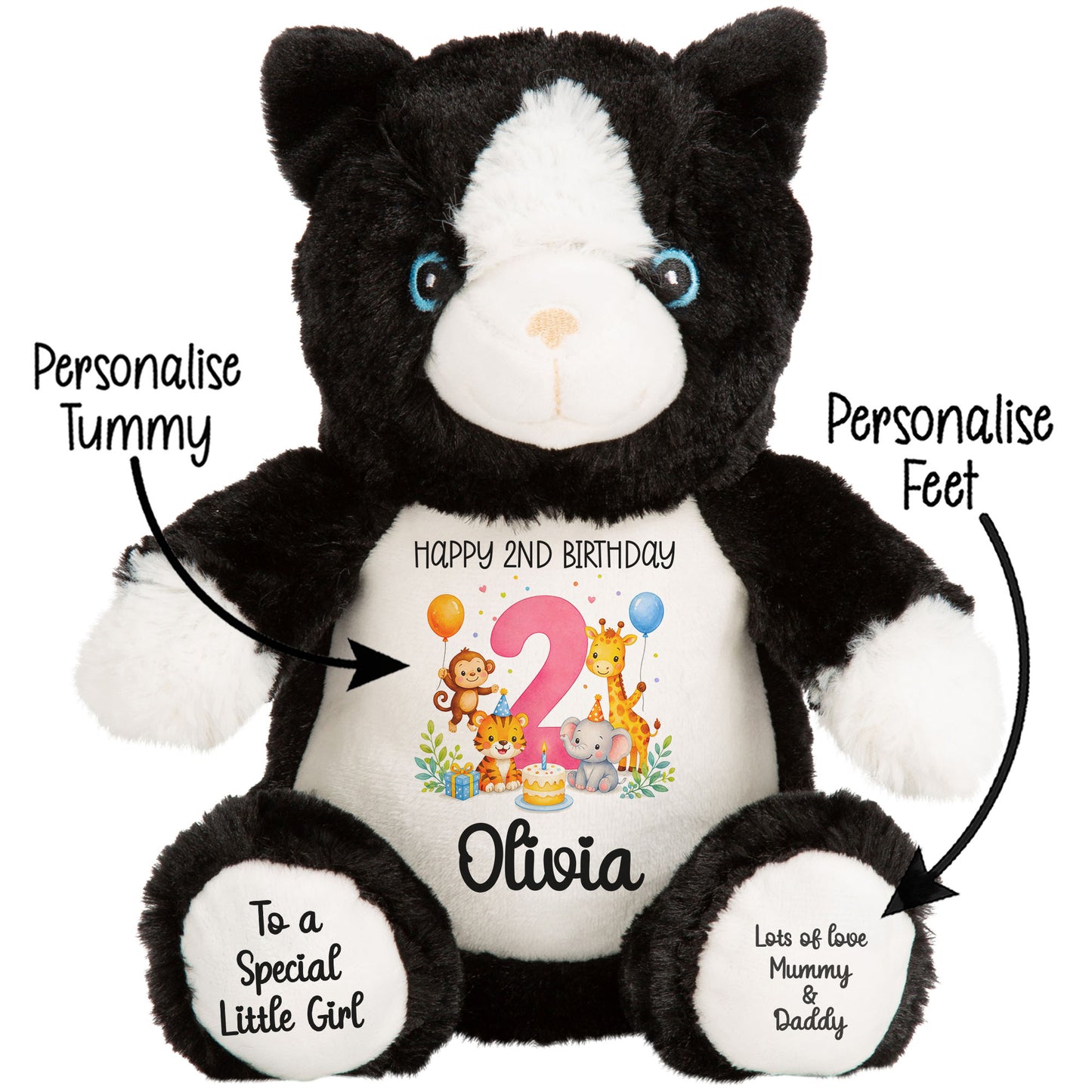Personalised Pink 2nd Birthday Safari Party Teddy Bears