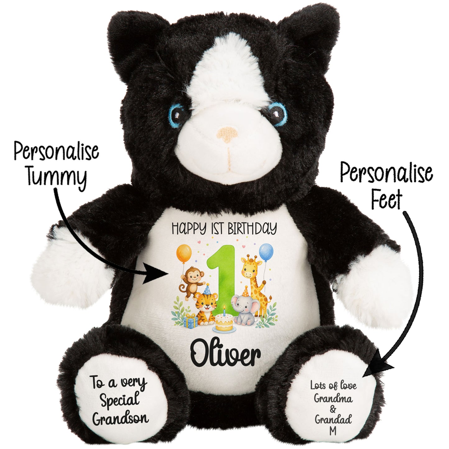 Personalised 1st Birthday Teddy Bear – Safari Animal Party Green Age 1