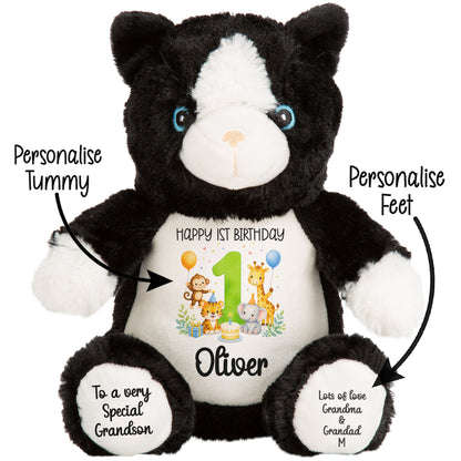 Personalised 1st Birthday Teddy Bear – Safari Animal Party Green Age 1