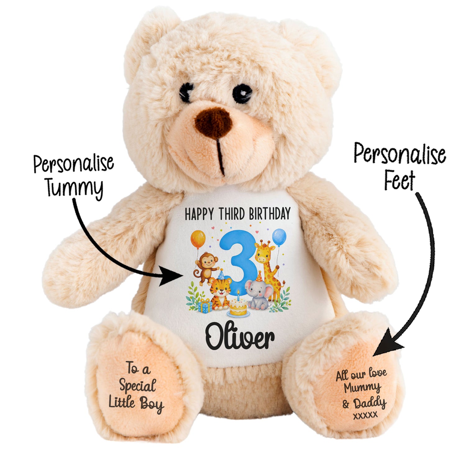Personalised 3rd Birthday Blue Safari Party Teddy Bear