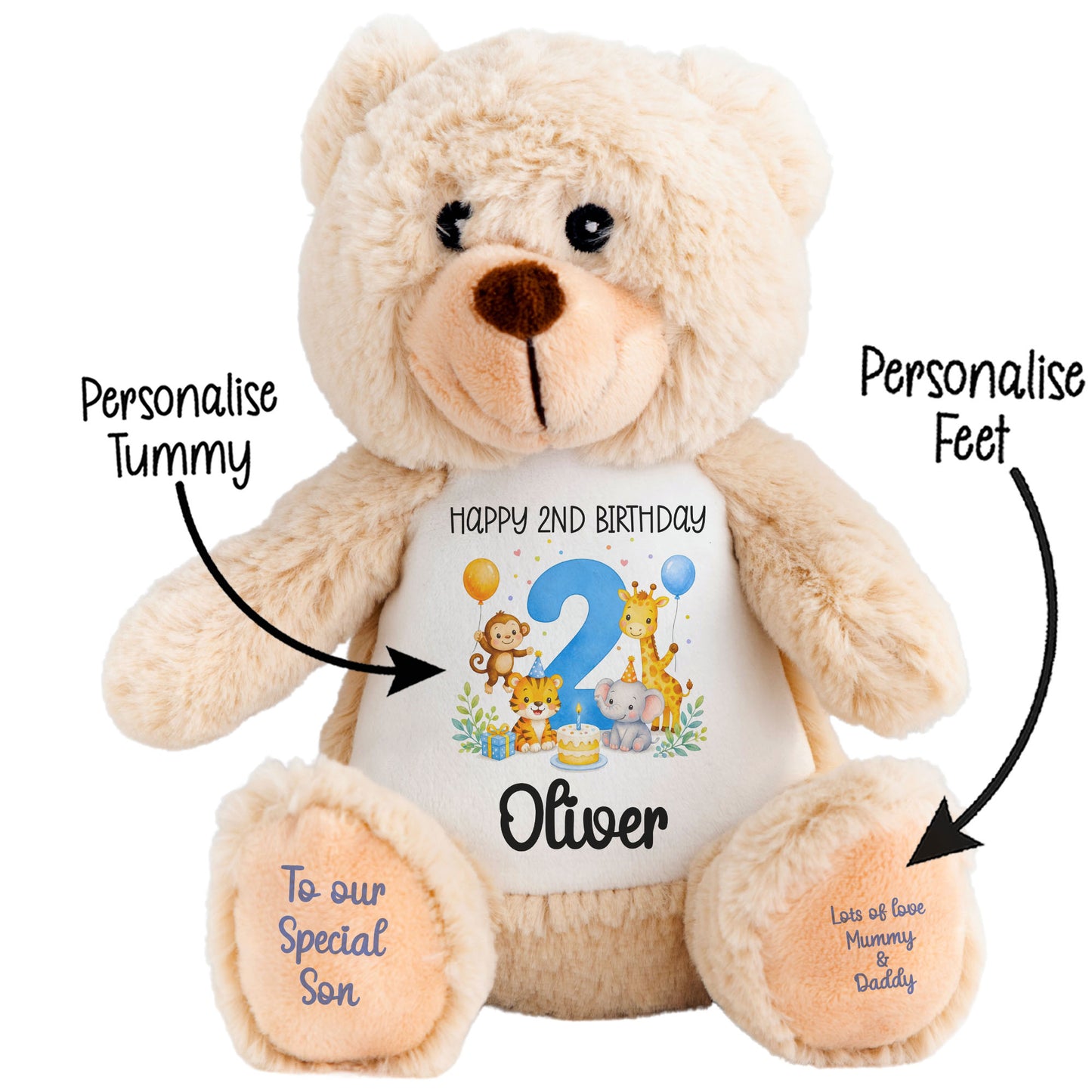 Personalised 2nd Birthday Blue Safari Party Teddy Bear