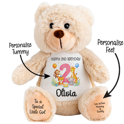 Personalised Pink 2nd Birthday Safari Party Teddy Bears