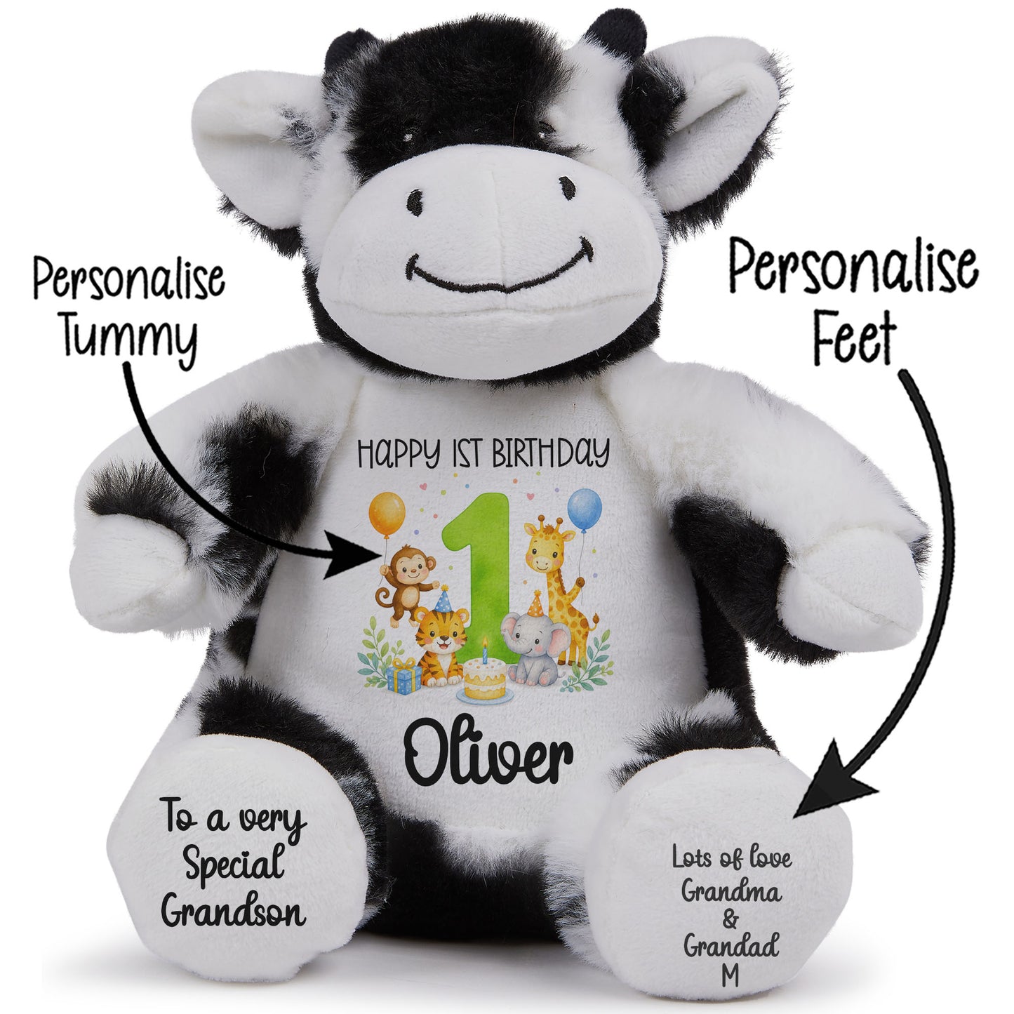 Personalised 1st Birthday Teddy Bear – Safari Animal Party Green Age 1