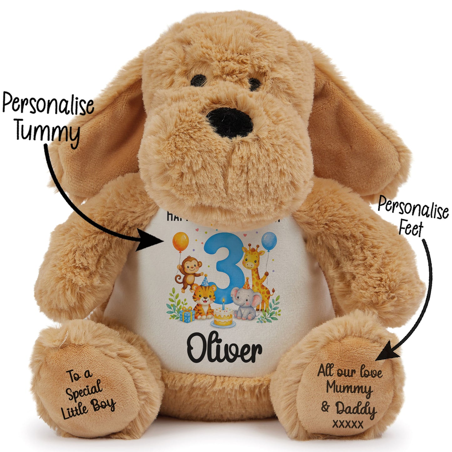 Personalised 3rd Birthday Blue Safari Party Teddy Bear