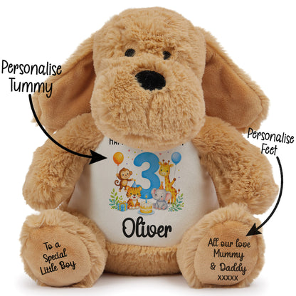 Personalised 3rd Birthday Blue Safari Party Teddy Bear