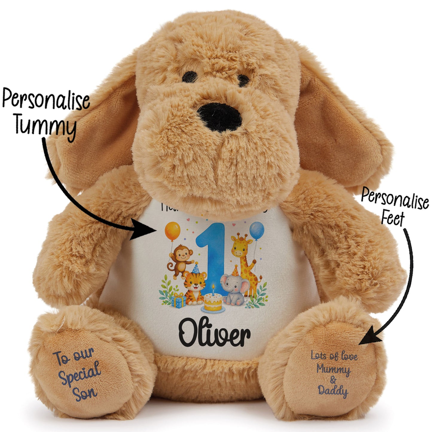 Personalised 1st Birthday Blue Safari Party Teddy Bears