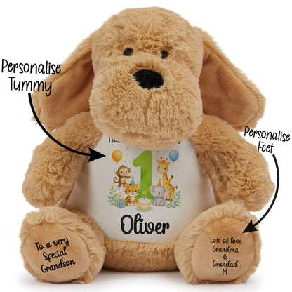 Personalised 1st Birthday Teddy Bear – Safari Animal Party Green Age 1