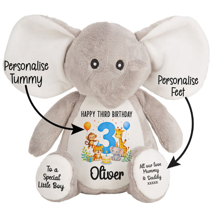 Personalised 3rd Birthday Blue Safari Party Teddy Bear