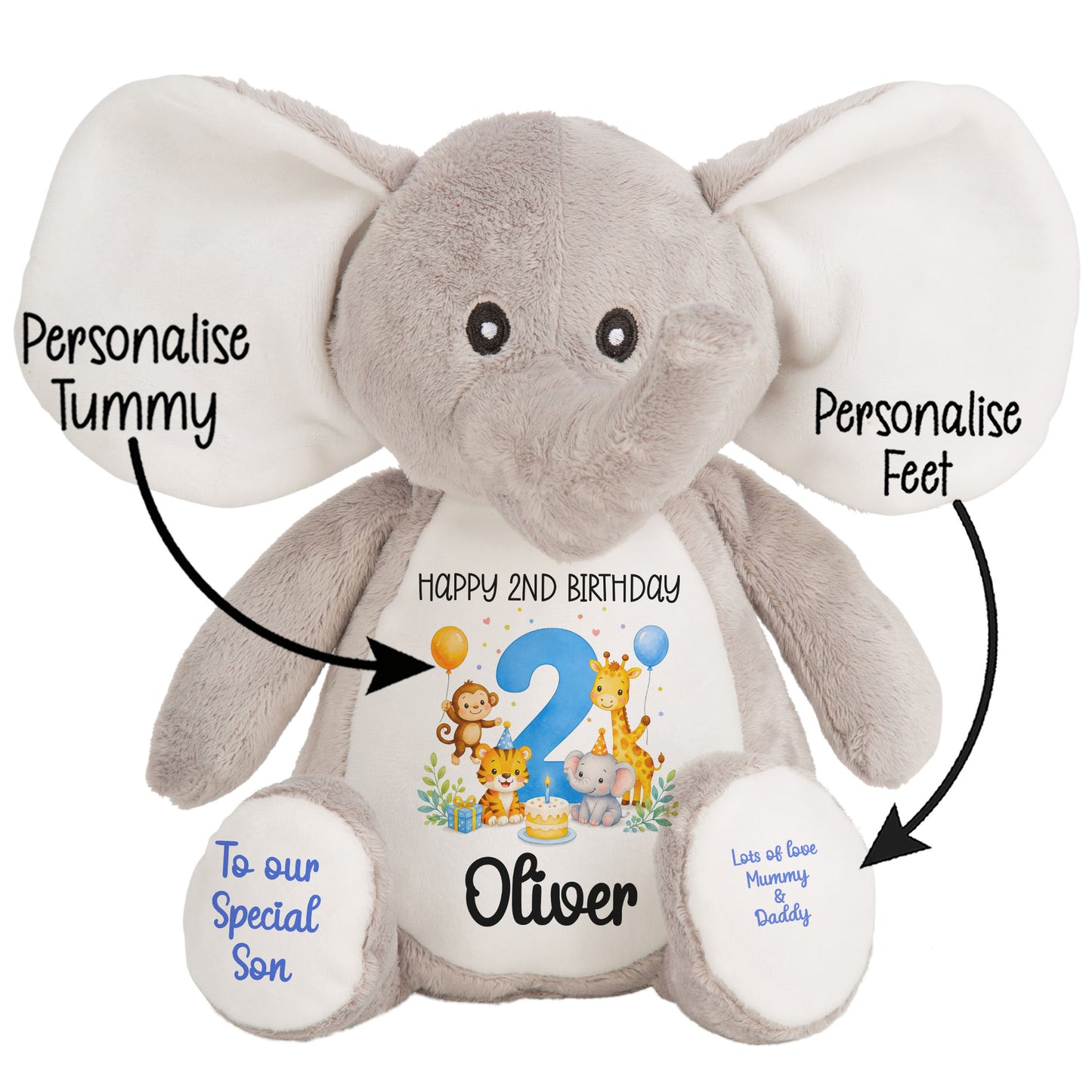 Personalised 2nd Birthday Blue Safari Party Teddy Bear