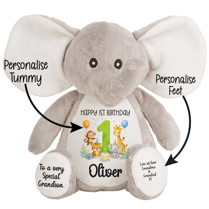 Personalised 1st Birthday Teddy Bear – Safari Animal Party Green Age 1
