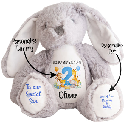 Personalised 2nd Birthday Blue Safari Party Teddy Bear