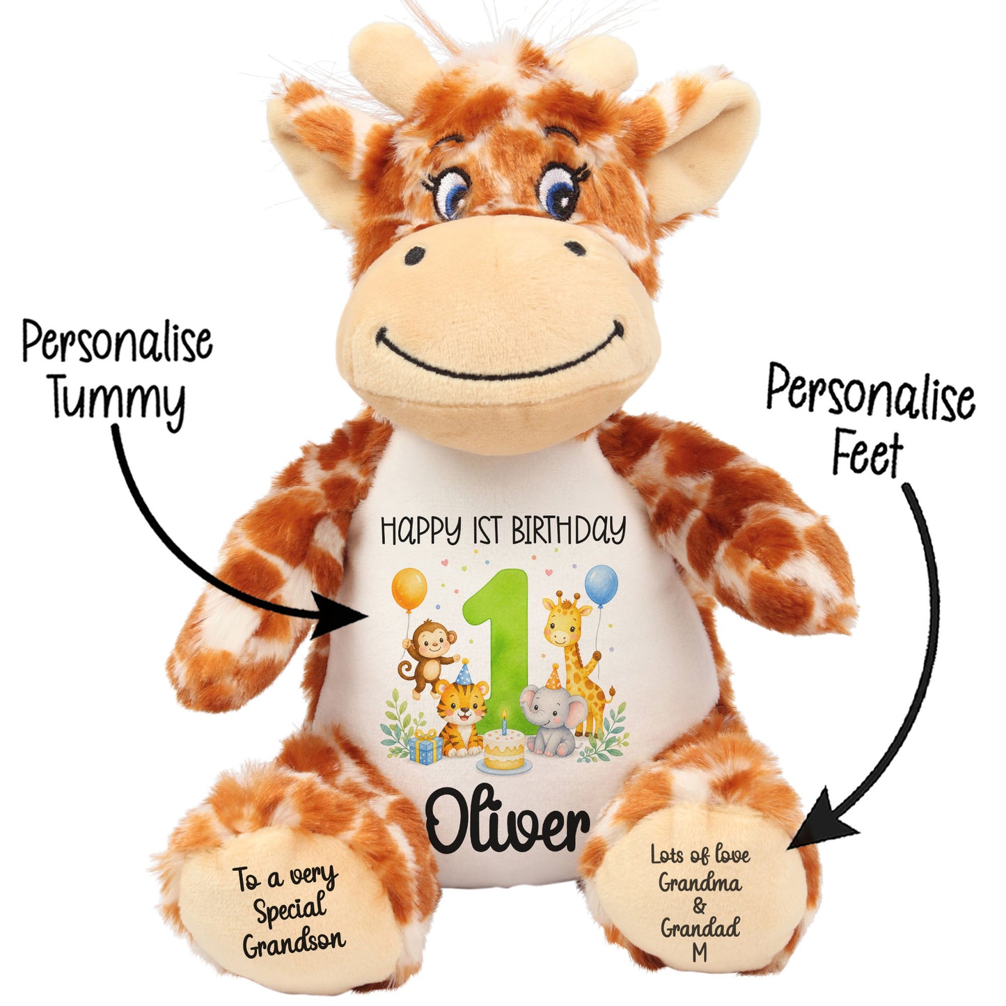 Personalised 1st Birthday Teddy Bear – Safari Animal Party Green Age 1