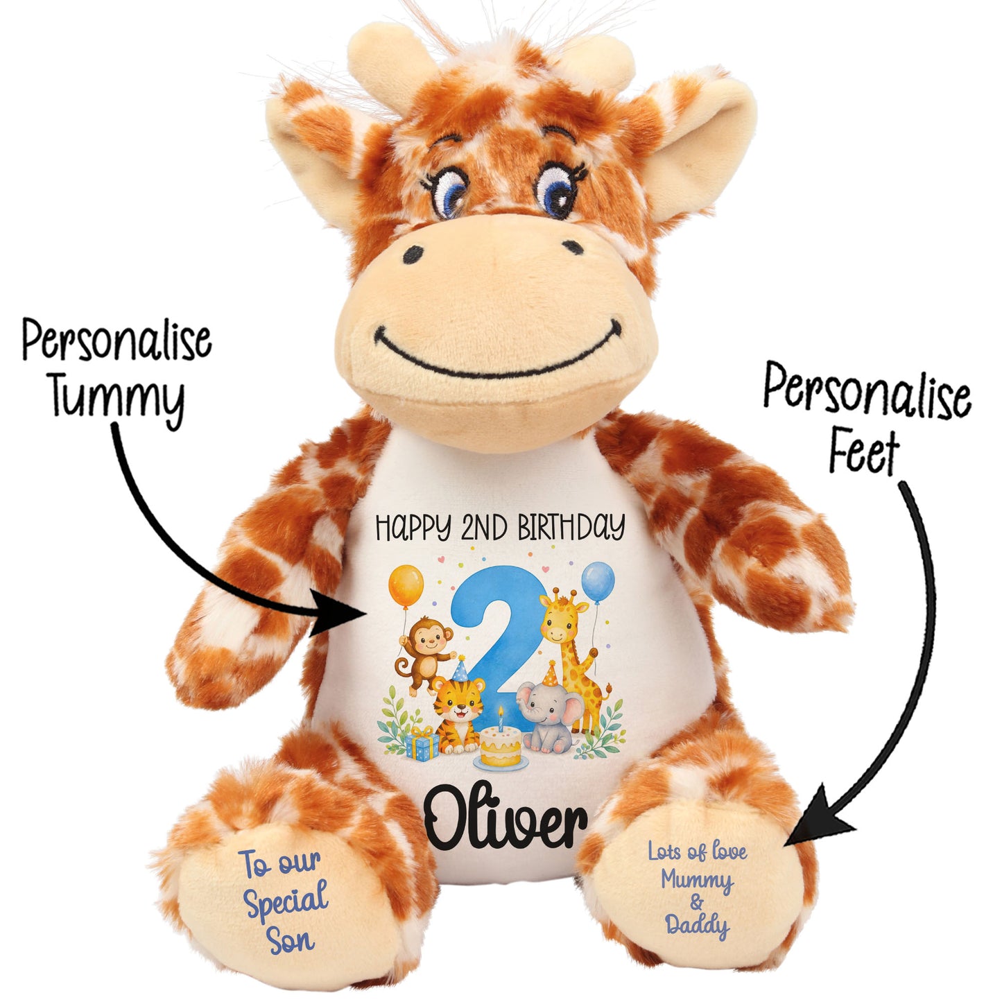 Personalised 2nd Birthday Blue Safari Party Teddy Bear