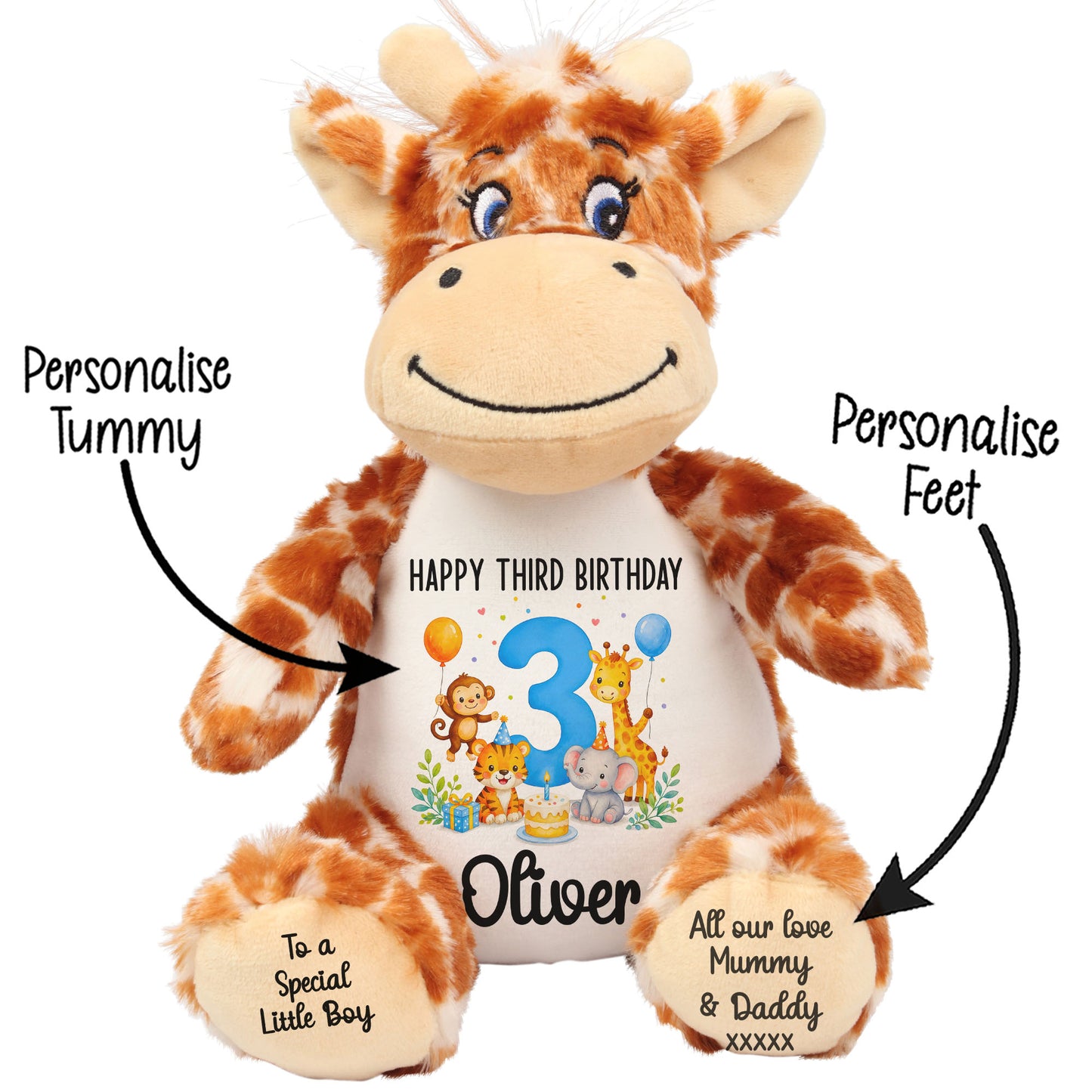 Personalised 3rd Birthday Blue Safari Party Teddy Bear