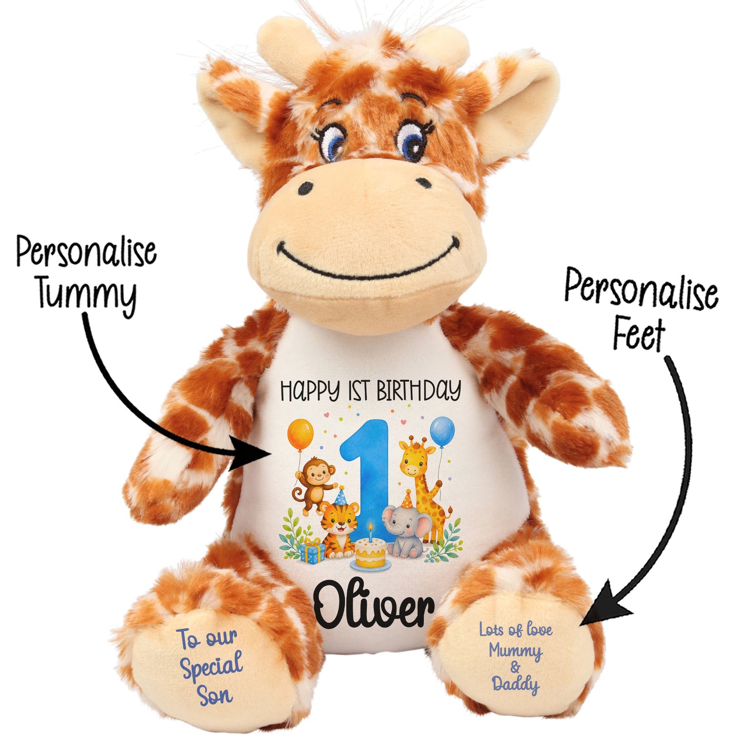 Personalised 1st Birthday Blue Safari Party Teddy Bears