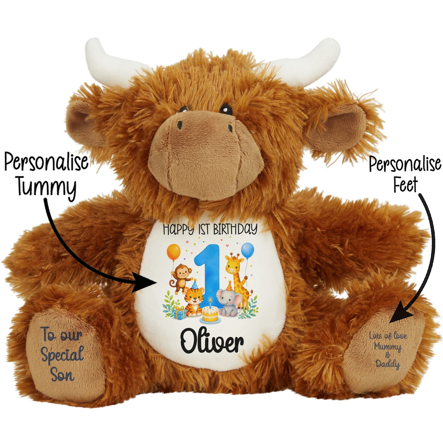 Personalised 1st Birthday Blue Safari Party Teddy Bears