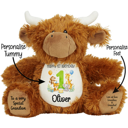 Personalised 1st Birthday Teddy Bear – Safari Animal Party Green Age 1