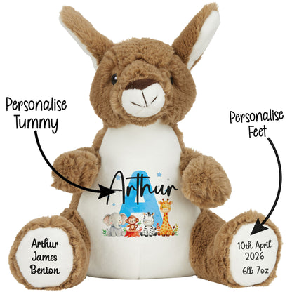Personalised New Baby Boy Teddy Bear with Blue Letter Initial & Name Text - Animal Safari
