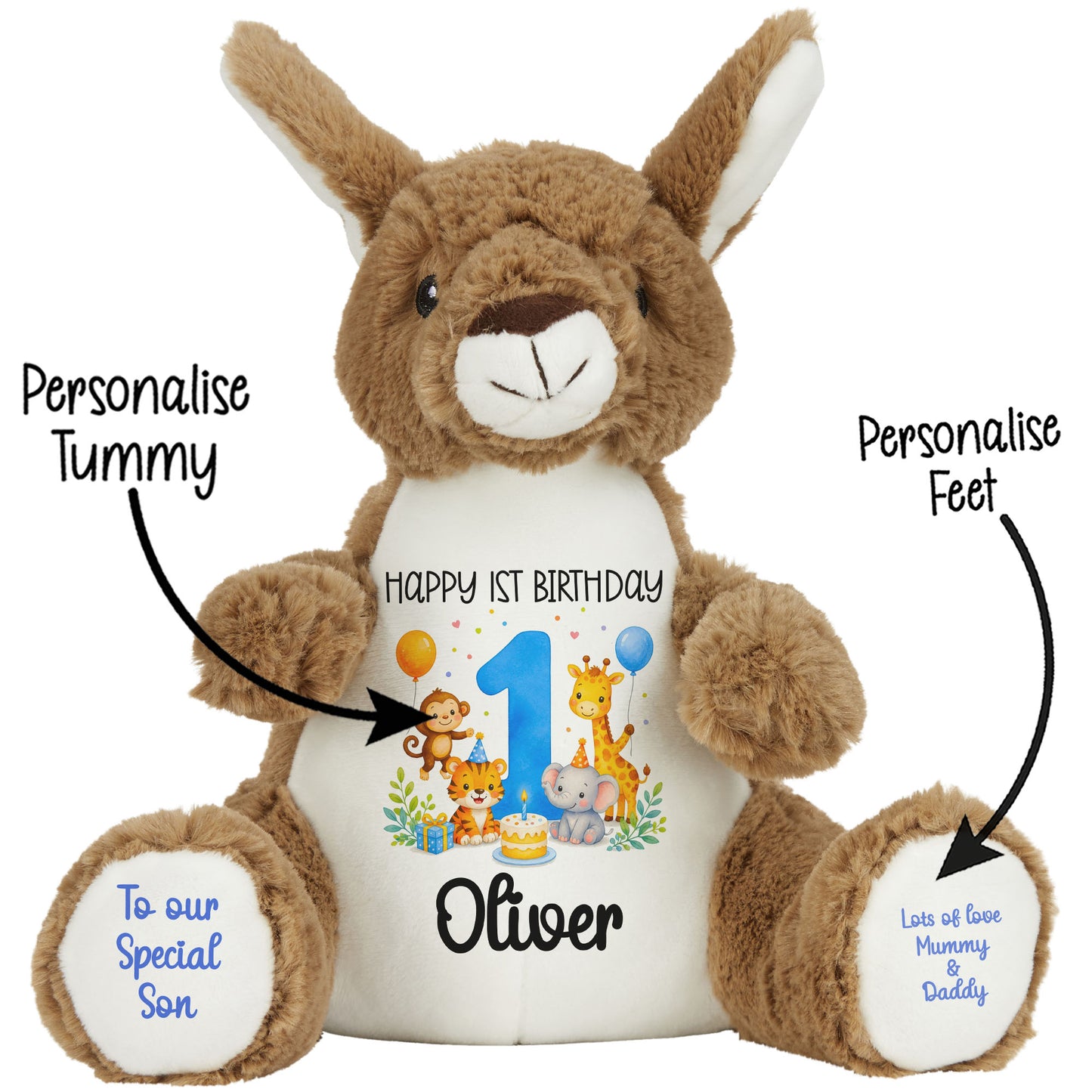 Personalised 1st Birthday Blue Safari Party Teddy Bears