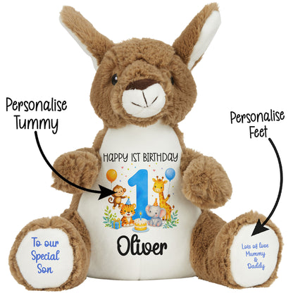 Personalised 1st Birthday Blue Safari Party Teddy Bears