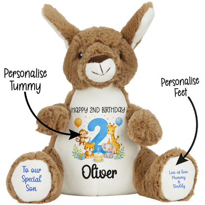 Personalised 2nd Birthday Blue Safari Party Teddy Bear