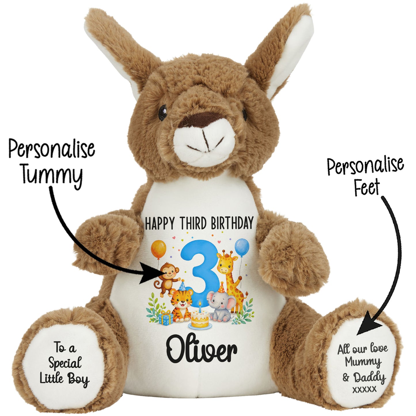 Personalised 3rd Birthday Blue Safari Party Teddy Bear