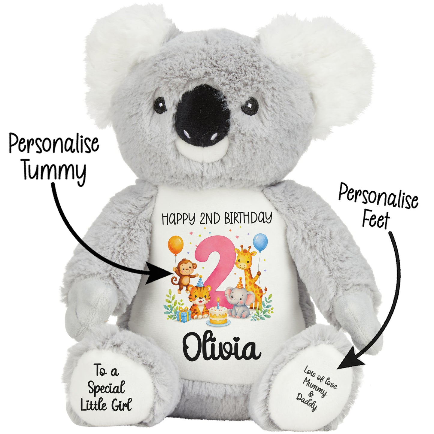 Personalised Pink 2nd Birthday Safari Party Teddy Bears