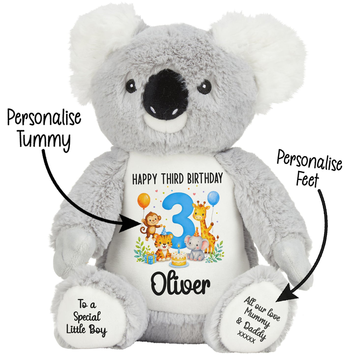 Personalised 3rd Birthday Blue Safari Party Teddy Bear