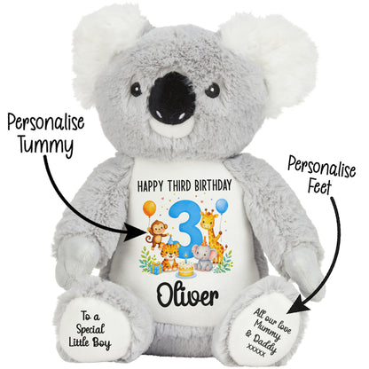 Personalised 3rd Birthday Blue Safari Party Teddy Bear