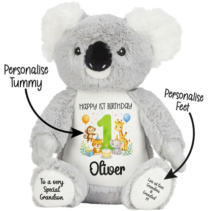 Personalised 1st Birthday Teddy Bear – Safari Animal Party Green Age 1