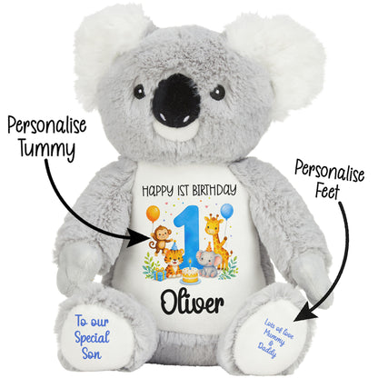 Personalised 1st Birthday Blue Safari Party Teddy Bears