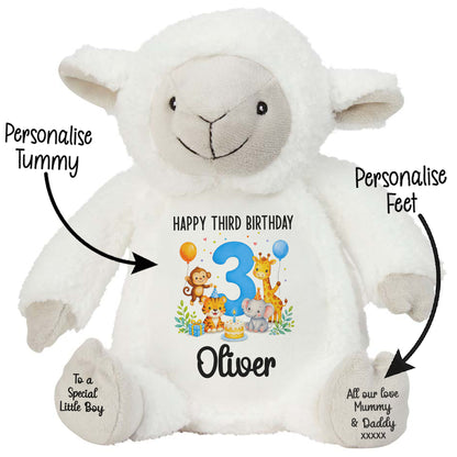 Personalised 3rd Birthday Blue Safari Party Teddy Bear
