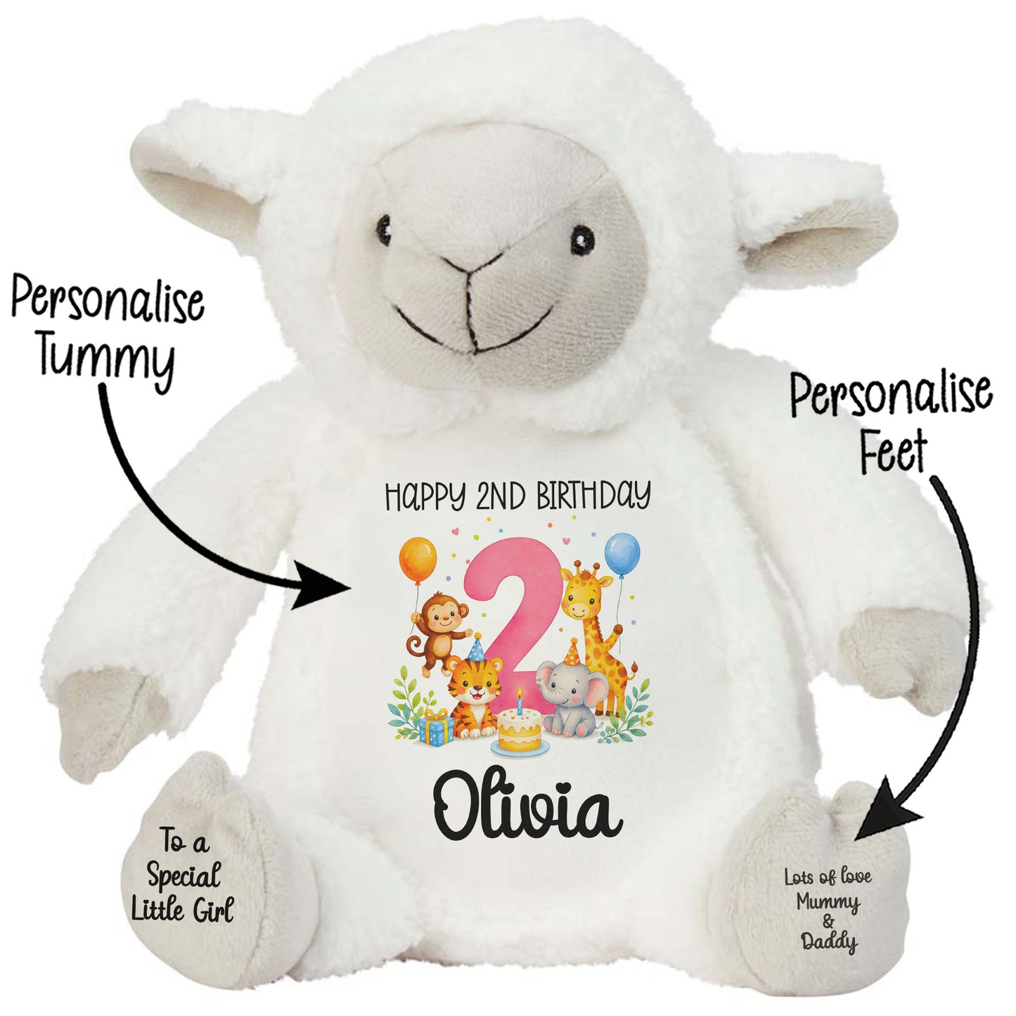Personalised Pink 2nd Birthday Safari Party Teddy Bears