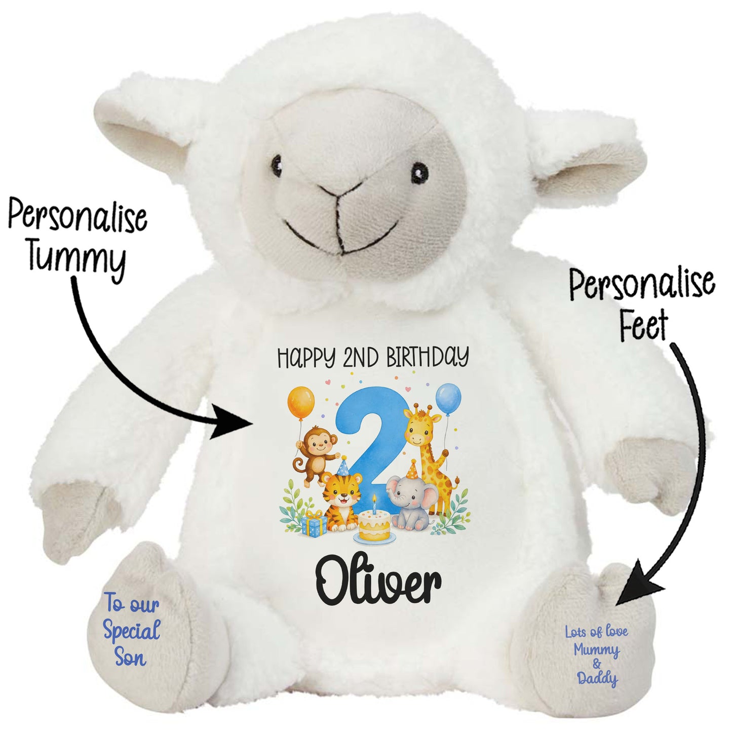 Personalised 2nd Birthday Blue Safari Party Teddy Bear