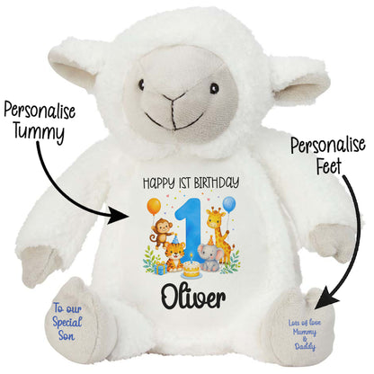 Personalised 1st Birthday Blue Safari Party Teddy Bears