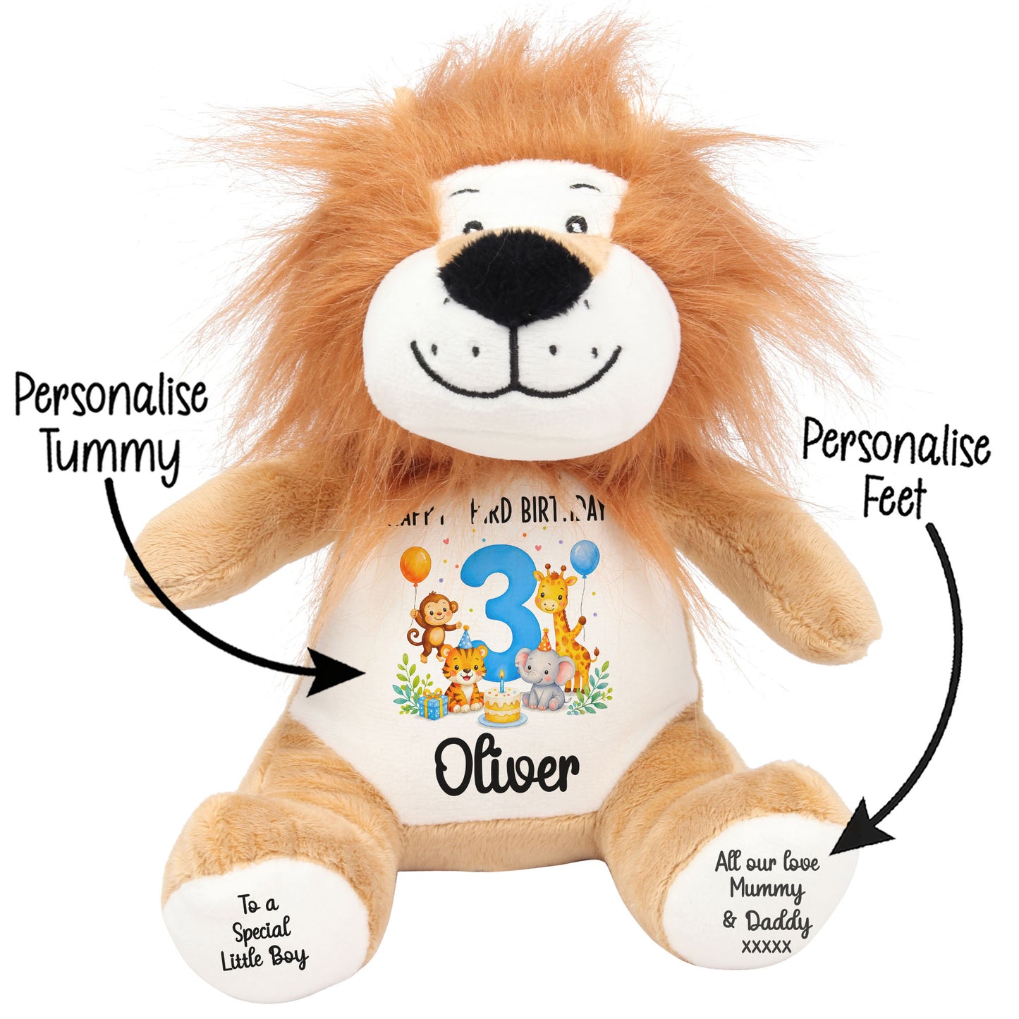 Personalised 3rd Birthday Blue Safari Party Teddy Bear