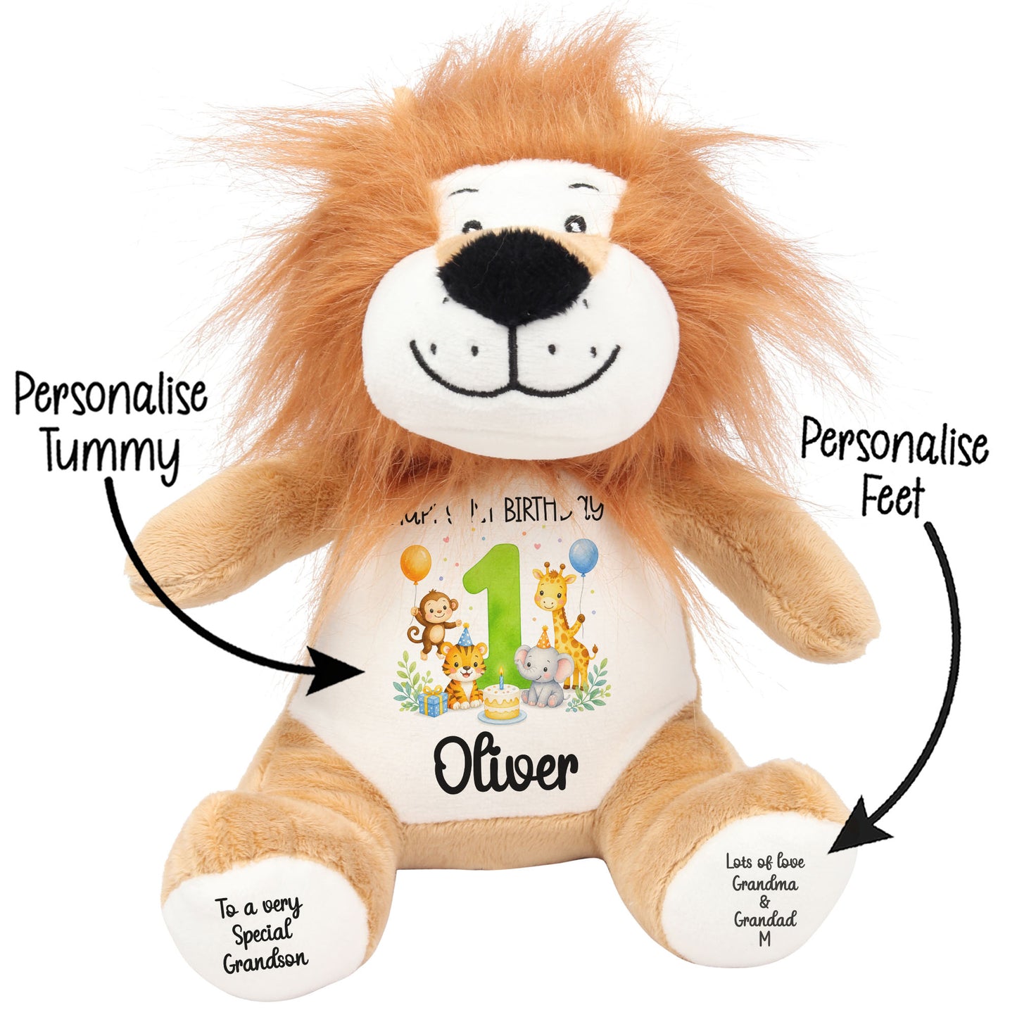 Personalised 1st Birthday Teddy Bear – Safari Animal Party Green Age 1