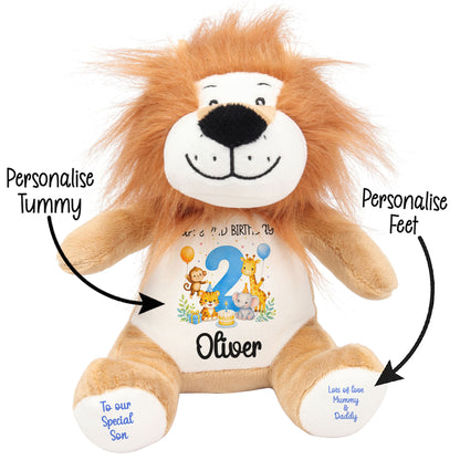 Personalised 2nd Birthday Blue Safari Party Teddy Bear